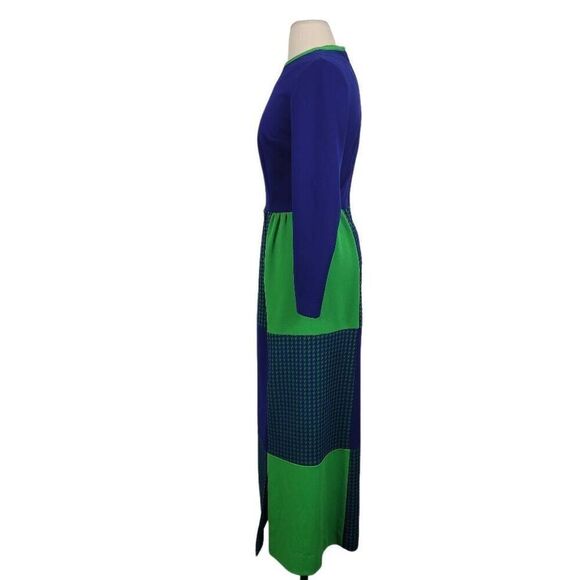 Vtg 60s 70s Joyce Colorblock Maxi Dress Sz XS Blue Green Talon Zipper Prairie - Picture 2 of 8